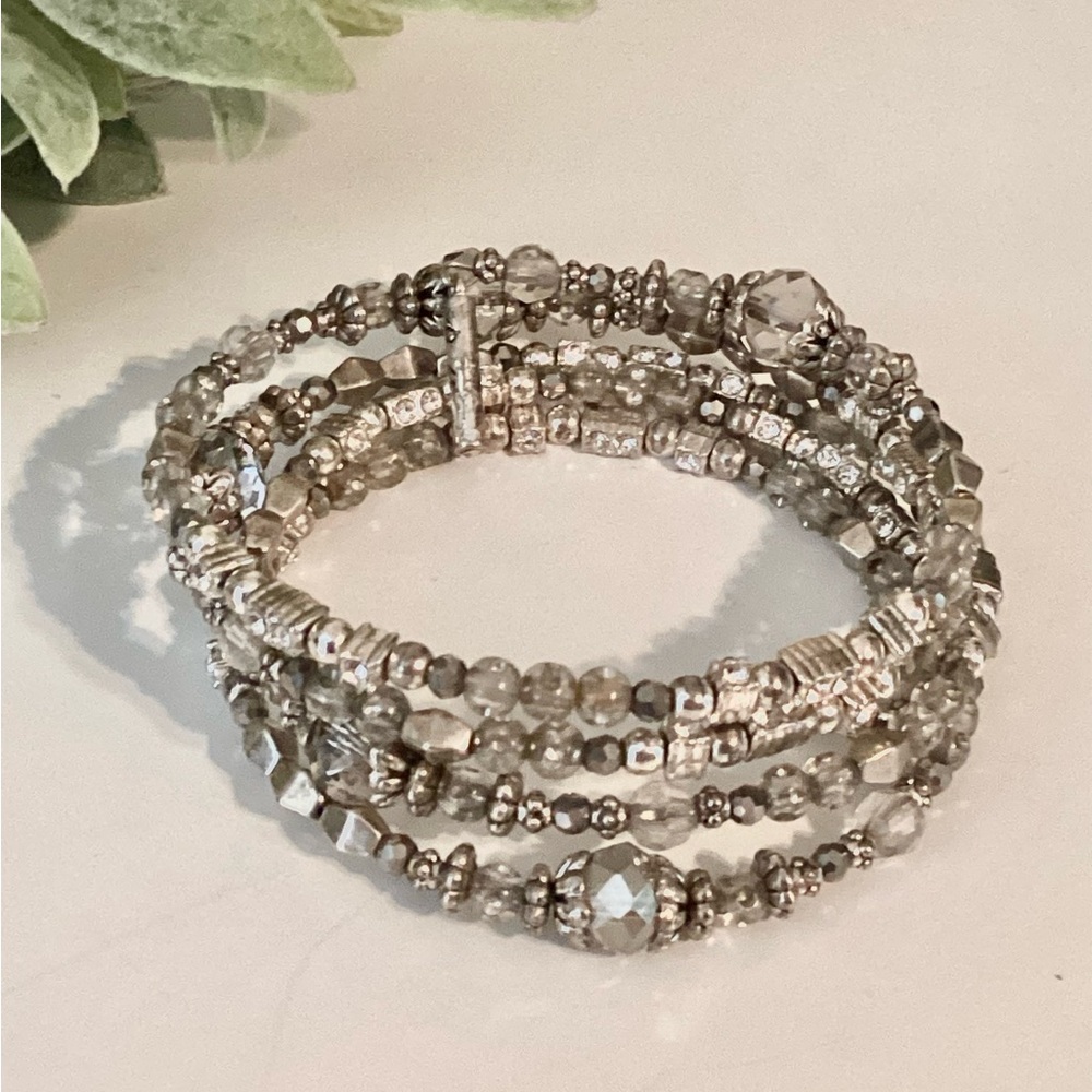 Faith Believe Spiraling Silver Coil Beaded Bracelet